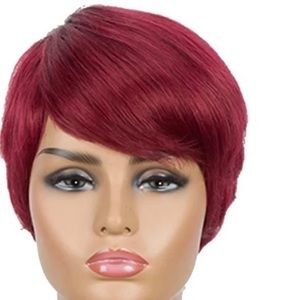 Short red wine hair wig short hairstyles for women short straight synthetic wig